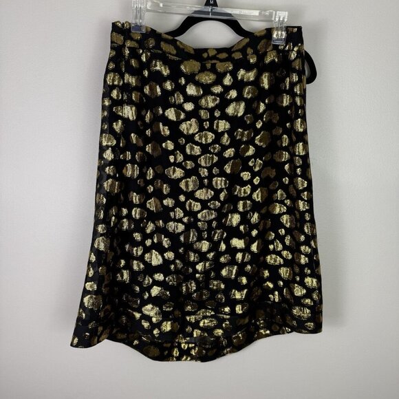 Sara Berman Silk Skirt Women's Gold Animal Print High Low 100% Size M Whimsy - Picture 9 of 9